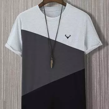 Новая летняя мужская модная футболка, креативная мужская футболка с цветным блоком и принтом, топ XS чёрный