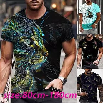 Новая летняя мужская модная футболка, мужская футболка с принтом Fierce Tiger, топ XS синий