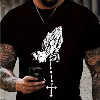 Новая летняя мужская модная футболка Мужская футболка с принтом «Иисус Благословит» Топ XS чёрный