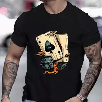 Новая летняя мужская модная футболка Personality Motion X Poker Printed Men s T-shirt Top XS чёрный
