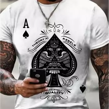 Новая летняя мужская модная футболка Personality Spades A Printed Men s T-shirt Top XS белый