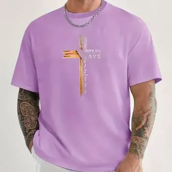 Новая летняя мужская модная футболка Personality The Golden Cross Printed Men s T-shirt Top XS чёрный