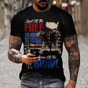 Новая летняя мужская модная футболка с 3D буквенным принтом и флагом в стиле хип-хоп с круглым вырезом и коротким рукавом, повседневная футболка, большая футболка, мужская одежда, S-5xl 4XL