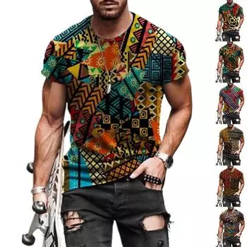 Новая летняя мужская модная футболка с индивидуальным цветным узором, мужская футболка с принтом, топ XS коричневый