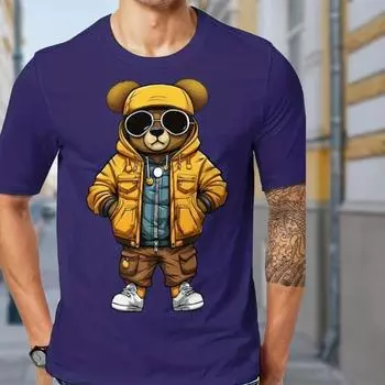 Новая летняя мужская модная футболка с индивидуальными солнцезащитными очками и принтом медведя, мужская футболка, топ XS чёрный