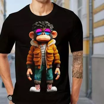 Новая летняя мужская модная футболка с индивидуальными солнцезащитными очками и принтом обезьяны, мужская футболка, топ XS чёрный