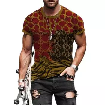 Новая летняя мужская модная футболка с индивидуальным цветным узором, мужская футболка с принтом, топ XL коричневый