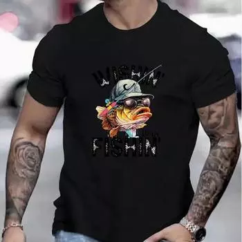 Новая летняя мужская модная футболка с изображением солнцезащитных очков и удочки, мужская футболка с принтом XS чёрный