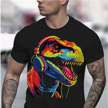 Новая летняя мужская модная футболка с креативным мультяшным 3D принтом динозавра, мужская футболка, топ XS чёрный
