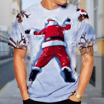 Новая летняя мужская модная футболка с милым принтом Санта-Клауса, мужская футболка, топ XS чёрный