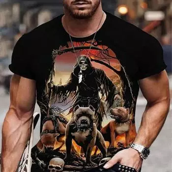 Новая летняя мужская модная футболка с персонализированным принтом скелета собаки и покера, мужская футболка, топ XS чёрный