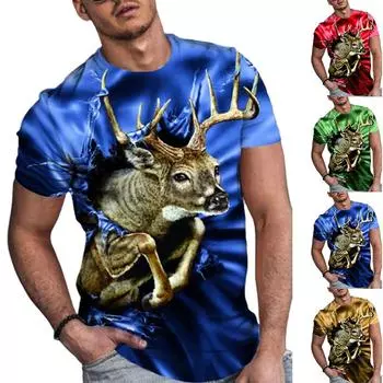 Новая летняя мужская модная футболка с принтом антилопы, мужская футболка, топ XS синий