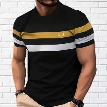 Новая летняя мужская модная футболка с принтом в тонкую полоску, мужская футболка, топ XS чёрный