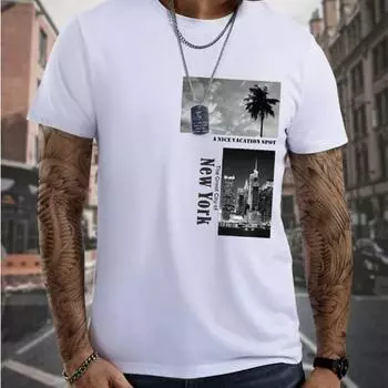 Новая летняя мужская модная футболка с принтом знаменитых пейзажей Мужская футболка Топ XS жёлтый