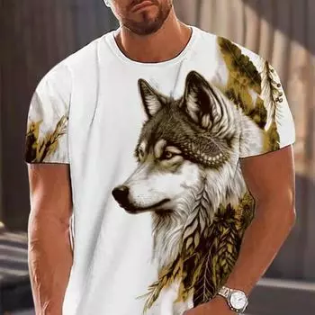 Новая летняя мужская модная футболка с принтом волка, мужская футболка, топ XS жёлтый