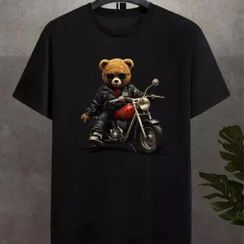 Новая летняя мужская модная футболка с принтом медведя мотоцикла, мужская футболка, топ XS чёрный