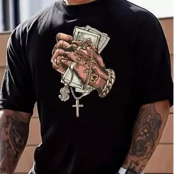 Новая летняя мужская модная футболка с принтом Rich People, мужская футболка, топ XS чёрный