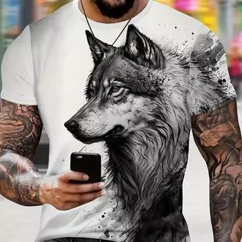 Новая летняя мужская модная футболка с принтом животного волка, мужская футболка, топ XS чёрный