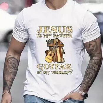 Новая летняя мужская модная футболка с принтом в виде гитарных букв, мужская футболка, топ XS чёрный