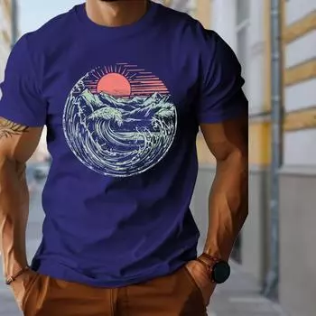 Новая летняя мужская модная футболка с принтом Ukiyo-e, мужская футболка, топ XS чёрный