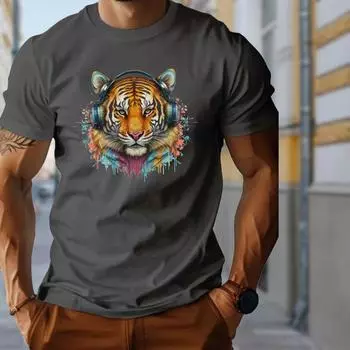 Новая летняя мужская модная футболка с принтом головы тигра, мужская футболка, топ XS чёрный