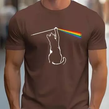 Новая летняя мужская модная футболка с принтом радужного кота, мужская футболка, топ XS чёрный