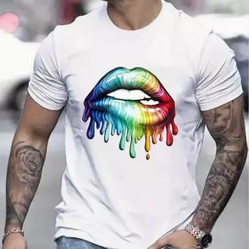 Новая летняя мужская модная футболка с принтом «Персонализированные губы», мужская футболка, топ XS чёрный