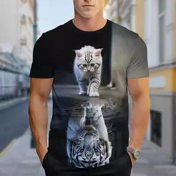 Новая летняя мужская модная футболка с принтом кошек и тигров, мужская футболка, топ XS чёрный
