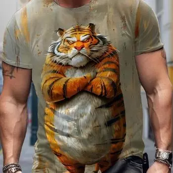 Новая летняя мужская модная футболка с принтом «Сильный тигр» Мужская футболка Топ XS красный