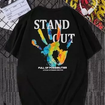 Новая летняя мужская модная футболка с принтом пальмовой живописи Мужская футболка Топ XS чёрный