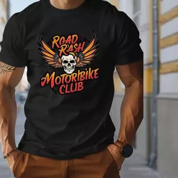 Новая летняя мужская модная футболка с принтом крыльев скелета, мужская футболка, топ XS чёрный