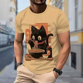 Новая летняя мужская модная футболка с принтом кота, который ест лапшу, мужская футболка, топ XS белый