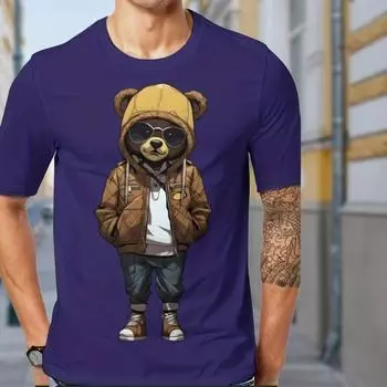 Новая летняя мужская модная футболка с принтом медведя из мультфильма «Персонажи», мужская футболка, топ XS чёрный