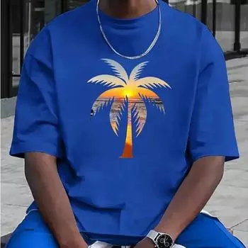 Новая летняя мужская модная футболка с принтом заката и кокосовой пальмы, мужская футболка, топ XS чёрный