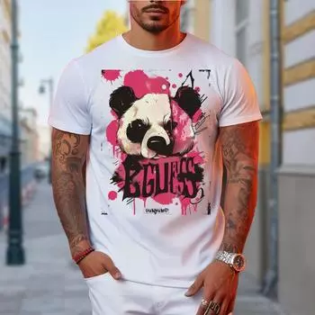 Новая летняя мужская модная футболка с принтом головы панды, мужская футболка, топ XS чёрный
