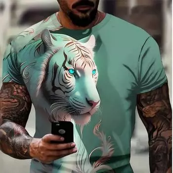 Новая летняя мужская модная футболка с принтом тигра, мужская футболка, топ XS зелёный
