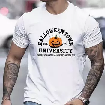 Новая летняя мужская модная футболка с принтом тыквы на Хэллоуин, мужская футболка, топ XS чёрный