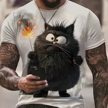 Новая летняя мужская модная футболка с принтом кота Мао Мао, мужская футболка, топ XS белый