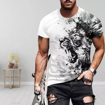 Новая летняя мужская модная футболка с принтом «Большой лев», мужская футболка, топ XS зелёный