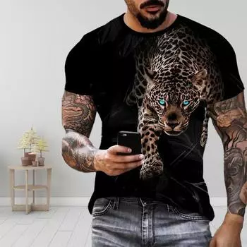 Новая летняя мужская модная футболка с принтом животных, мужская футболка, топ XS синий