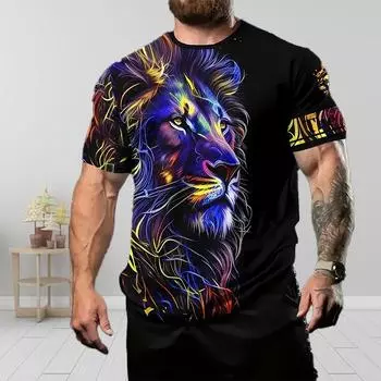 Новая летняя мужская модная футболка с принтом льва, мужская футболка, топ XS разноцветный