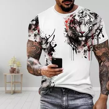 Новая летняя мужская модная футболка с принтом тигра, мужская футболка, топ XS белый
