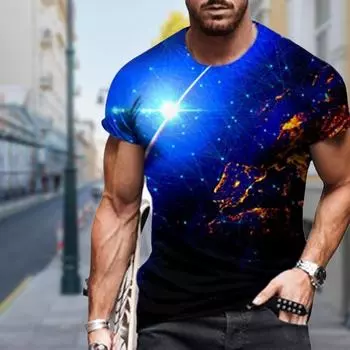 Новая летняя мужская модная футболка с принтом «Ослепительная галактика» для мужчин XS синий