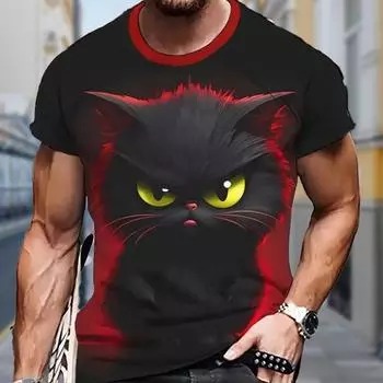 Новая летняя мужская модная футболка с принтом сердитого кота черного и красного цвета XS чёрный