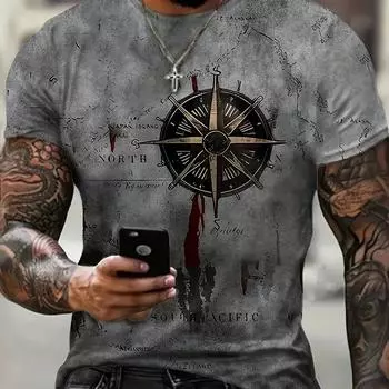 Новая летняя мужская модная футболка с принтом «Личность Компас», мужская футболка, топ XS синий