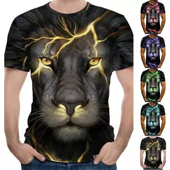 Новая летняя мужская модная футболка с ярким принтом львов, мужская футболка, топ XS чёрный