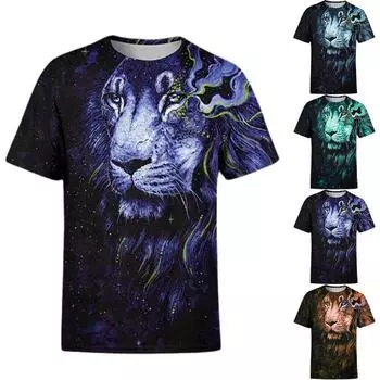 Новая летняя мужская модная футболка с ярким тигровым принтом, мужская футболка, топ XS синий