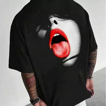 Новая летняя мужская модная футболка с сексуальным принтом губ, мужская футболка, топ XS чёрный