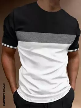 Новая летняя мужская модная футболка с широкой полосой и принтом, мужская футболка, топ XS чёрный