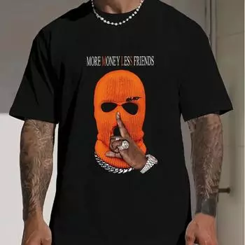 Новая летняя мужская модная футболка с забавной маской и принтом, мужская футболка, топ XS чёрный